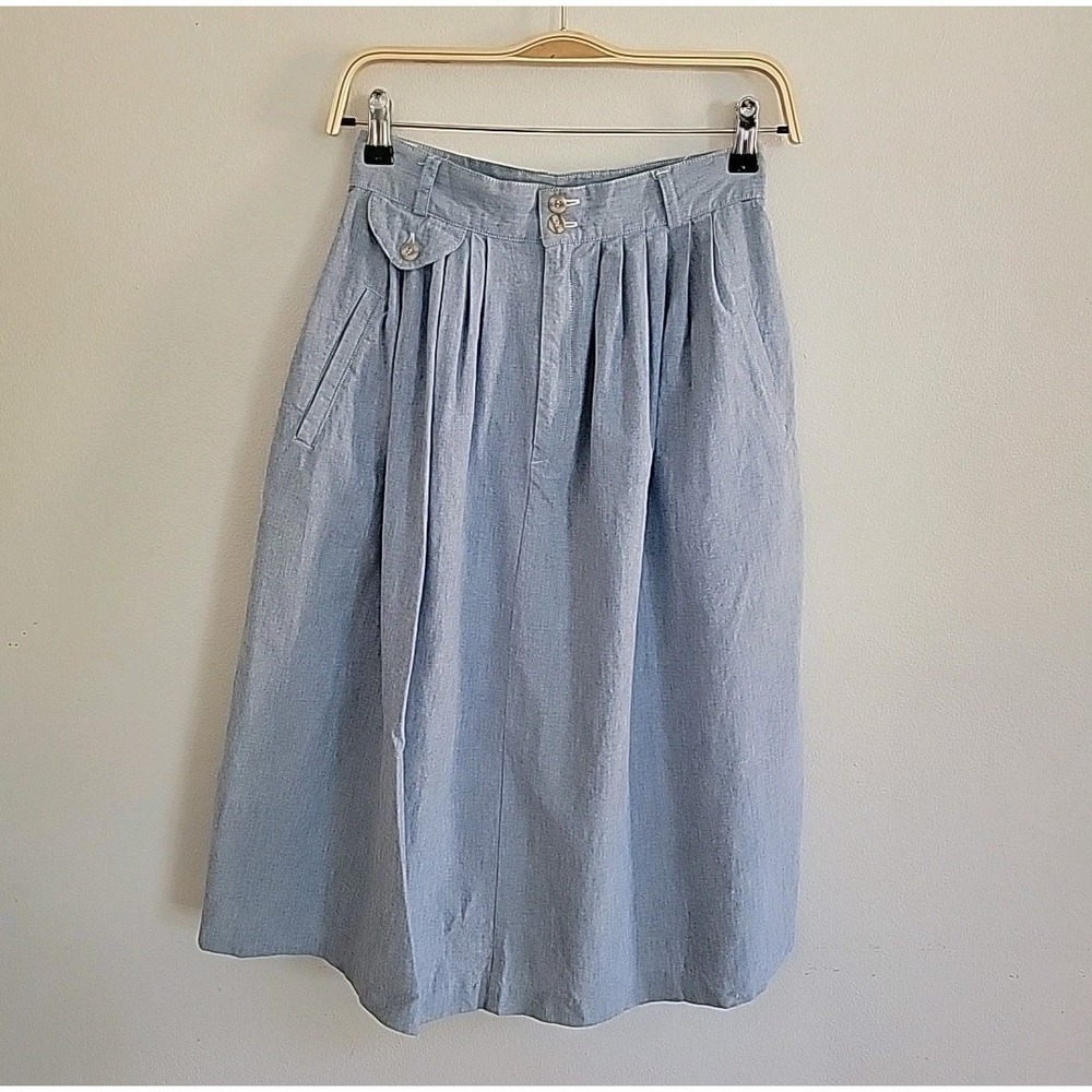 Vintage‎ EB Petite By Eccobay Skirt 10 Blue Pleated A-Line Chambray Cottagecore